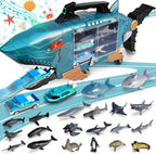 Konijiwa Shark Toys with led, Music Ocean Animals Toys, Shark Truck Toys with 2pcs Toy Trucks, 2pcs Shark Cars,18pcs sea Animal Toys for 3+ Year Old Kids