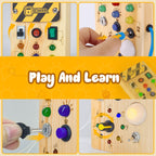 Konijiwa Montessori Wooden Busy Board with LED Light Switches for Toddler, Sensory Travel Toys for 1-3 Year Old Boys and Girls