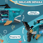 Konijiwa Shark Toys with led, Music Ocean Animals Toys, Shark Truck Toys with 2pcs Toy Trucks, 2pcs Shark Cars,18pcs sea Animal Toys for 3+ Year Old Kids