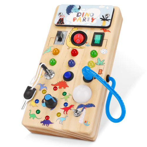 Konijiwa Montessori Wooden Busy Board with LED Light Switches for Toddler, Sensory Travel Toys for 1-3 Year Old Boys and Girls