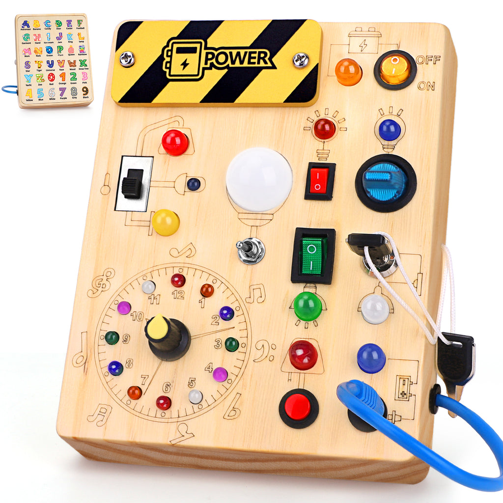 Konijiwa Montessori Busy Board with LED Light Switches, Toddler Sensory Toys for 1-3 Year Old Boys and Girls