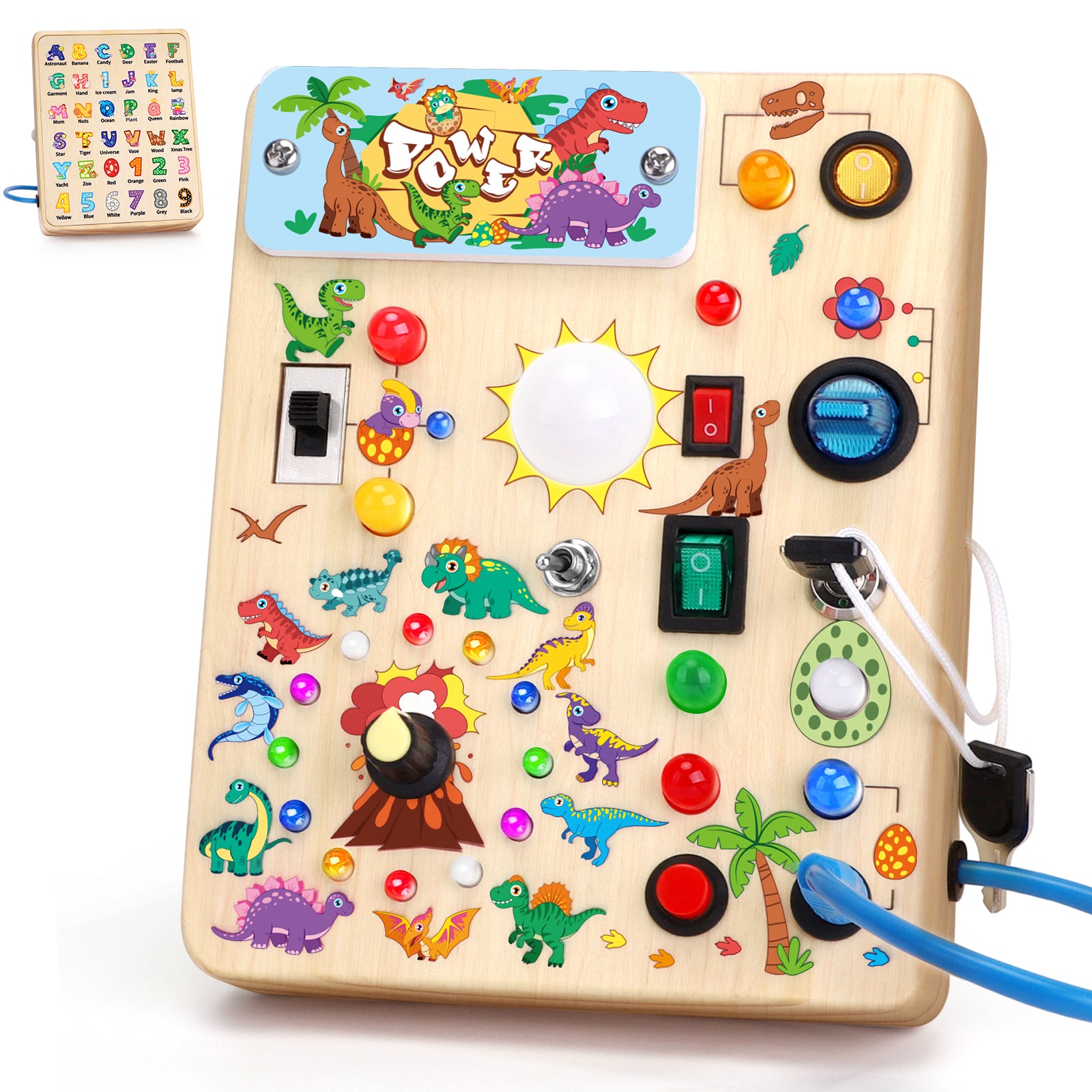 Konijiwa Montessori Busy Board with LED Light Switches, Toddler Sensory Toys for 1-3 Year Old Boys and Girls