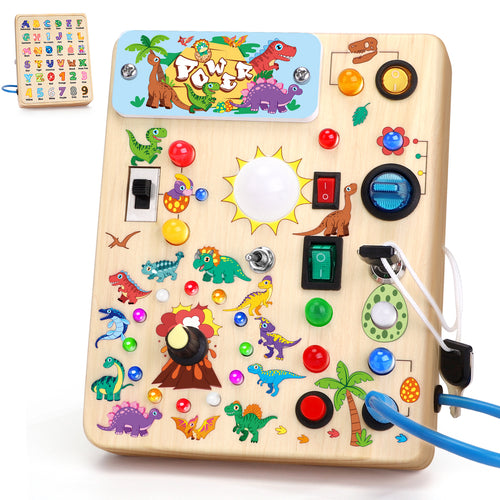 Konijiwa Montessori Busy Board with LED Light Switches, Toddler Sensory Toys for 1-3 Year Old Boys and Girls