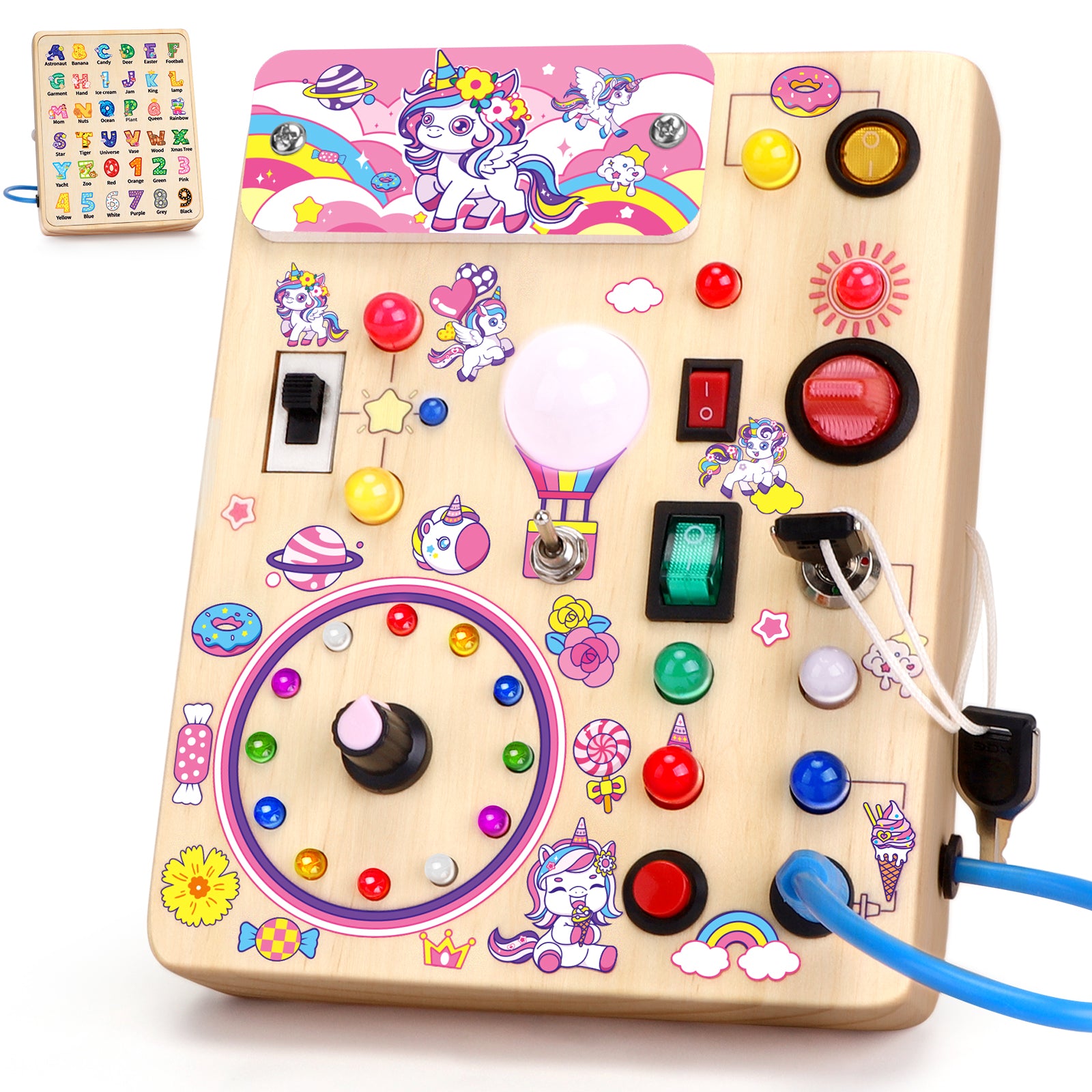 Konijiwa Montessori Busy Board with LED Light Switches, Toddler Sensory Toys for 1-3 Year Old Boys and Girls