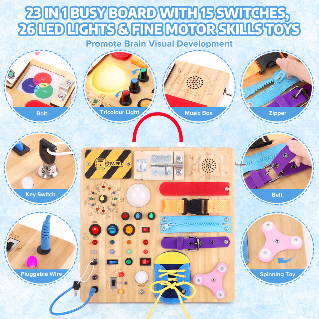 Konijiwa Montessori Busy Board with LED Lights, 1+ Years
