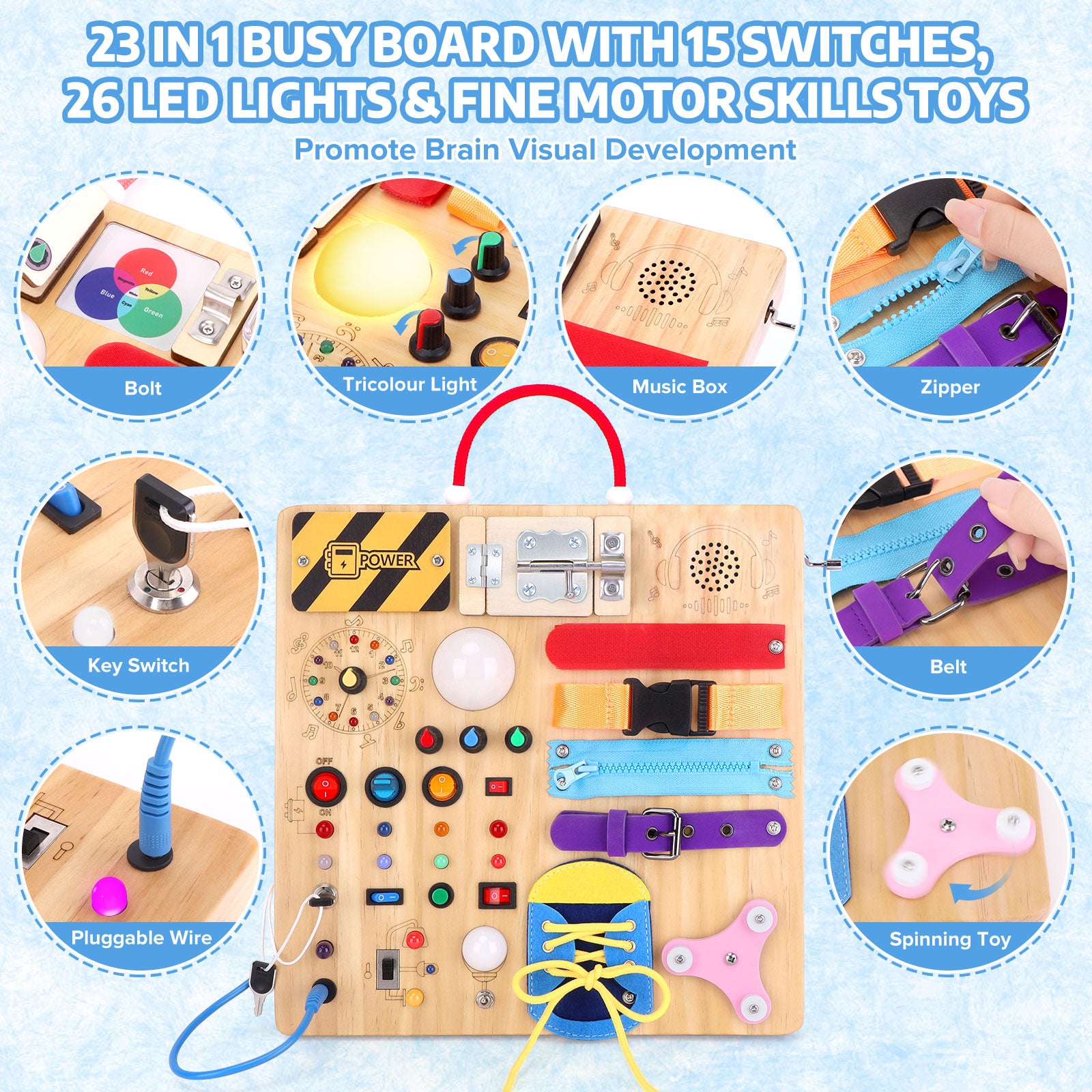 Konijiwa Montessori Busy Board with LED Lights, 1+ Years