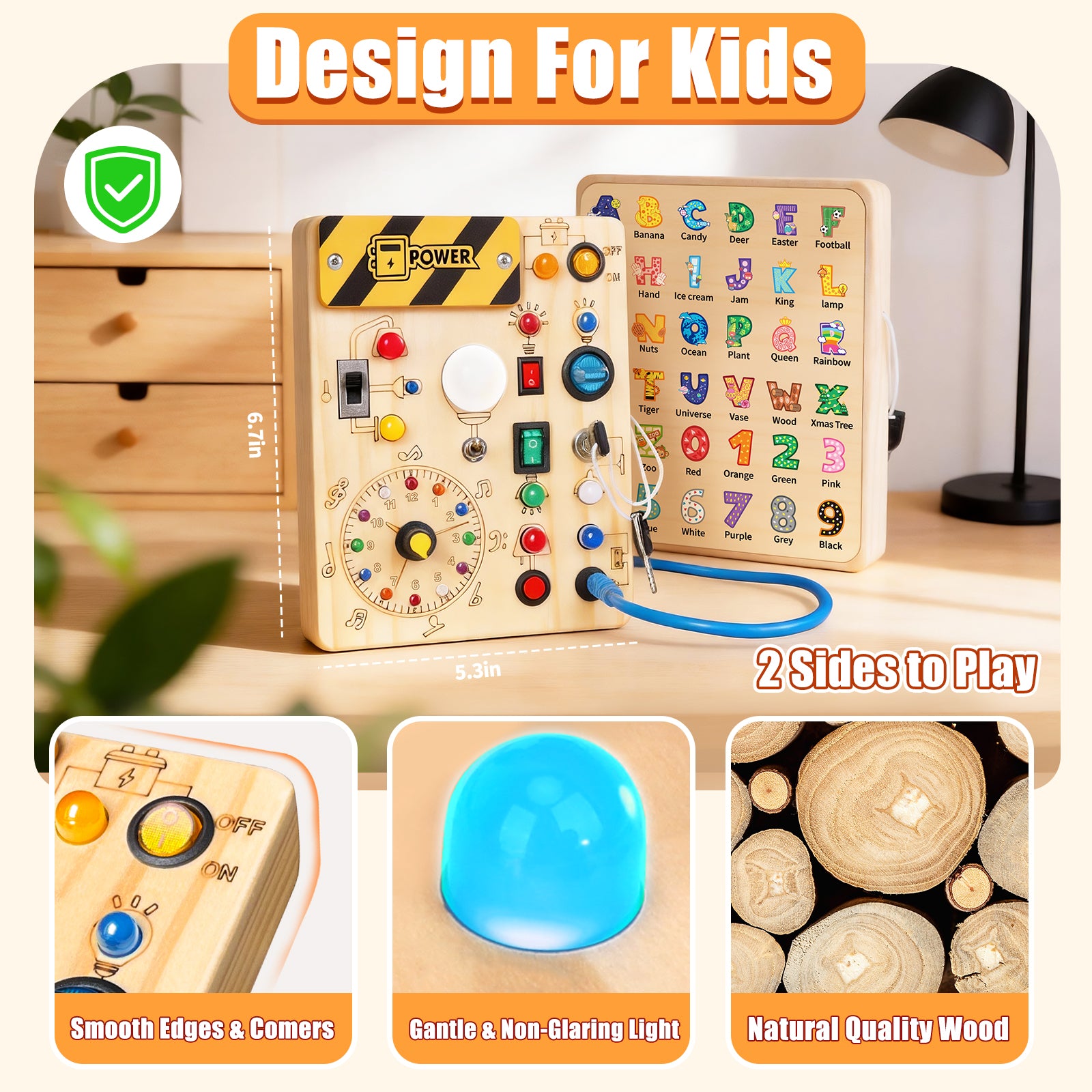Konijiwa Montessori Busy Board with LED Light Switches, Toddler Sensory Toys for 1-3 Year Old Boys and Girls