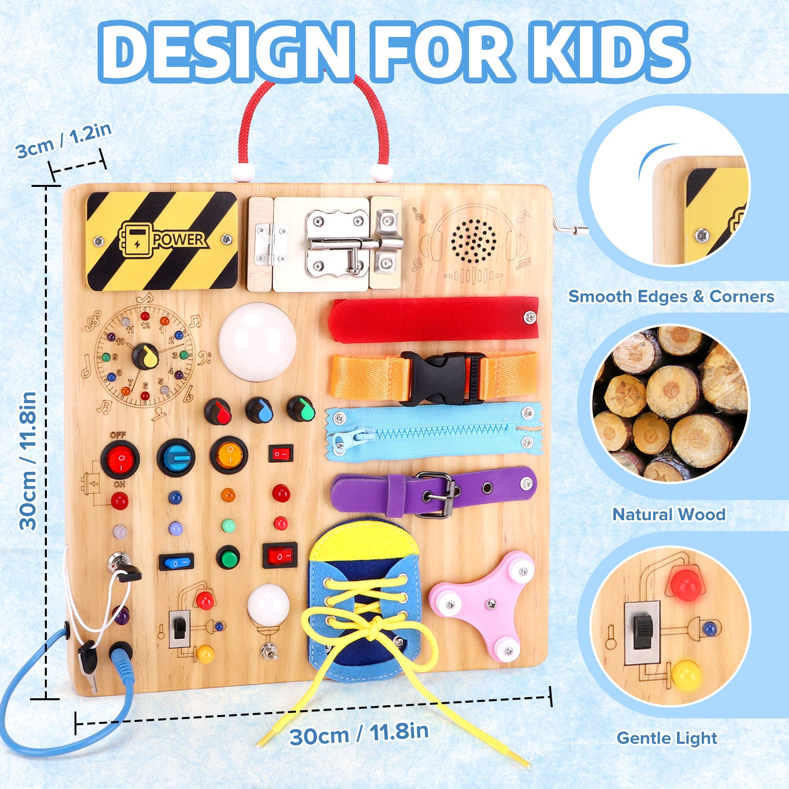 Konijiwa Montessori Busy Board with LED Lights, 1+ Years