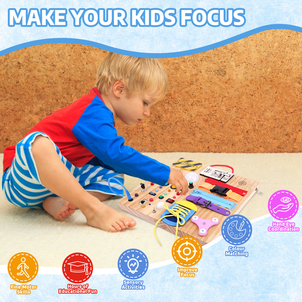 Konijiwa Montessori Busy Board with LED Lights, 1+ Years