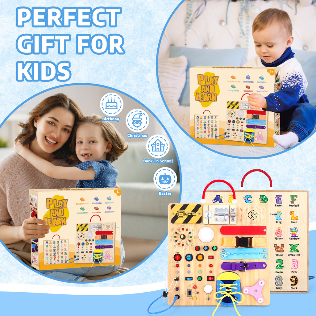 Konijiwa Montessori Busy Board with LED Lights, 1+ Years